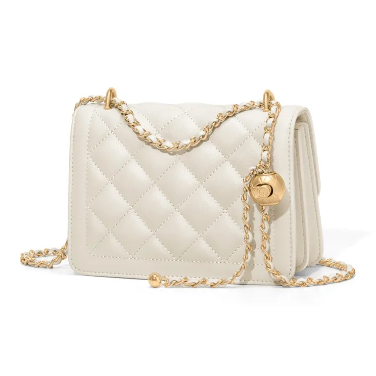 Simvay Clos Cow Leather Chain Bag Shoulder Bag Women's Diamond Pattern Cream White/Diamond Pattern Glossy Black-3
