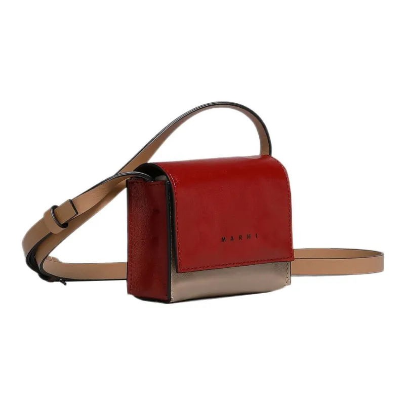 MARNI Shiny Calfskin Shoulder Bag Crossbody Bag Extra Mini Men's Burgundy/Beige-2