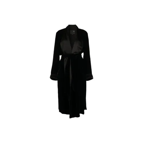 R13 Satin-trim Belted Velvet Coat