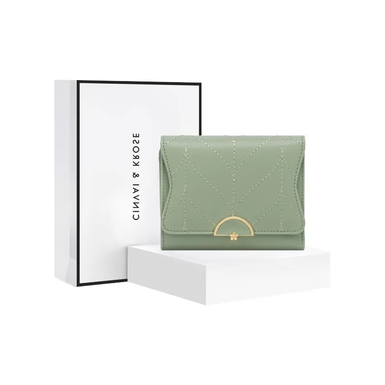 Simvay Clos Cow Leather With Synthetic Leather Coin Purse ID Holder Card Wallet Regular Women's Black/Green-6
