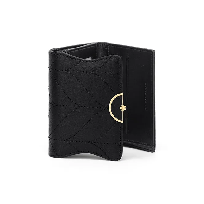 Simvay Clos Cow Leather With Synthetic Leather Coin Purse ID Holder Card Wallet Regular Women's Black/Green-4