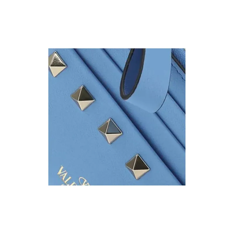Valentino Smooth Calf Leather Coin Purses Card Holders Regular Men's Sky Blue-3