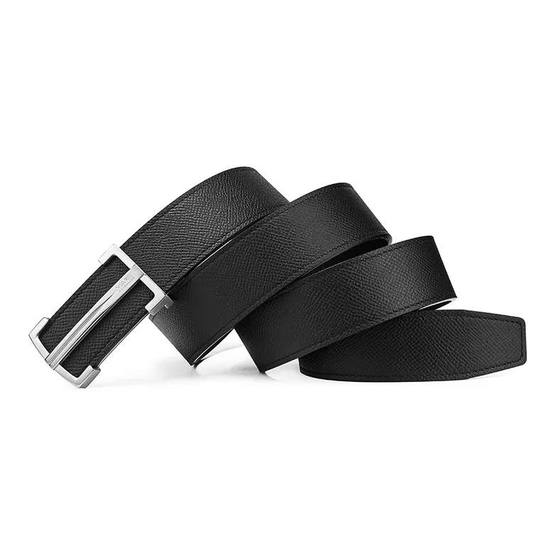 FAIRWHALE Minimalist Style Plate Buckle Business Top Grain Cow Leather Belts Men's Width 3.4CM-1
