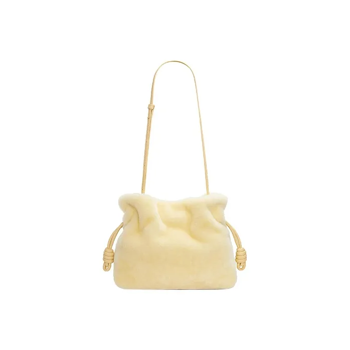 LOEWE Flamenco Shearling Shoulder Bag Crossbody Bag Clutches Regular Women's Vanilla Yellow-3