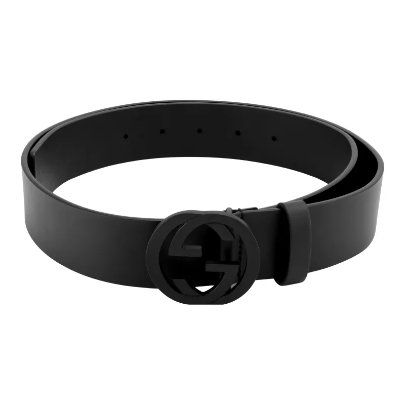 GUCCI Double G Interlocking Buckle Leather Belts Men's Black Width 3.7cm-1