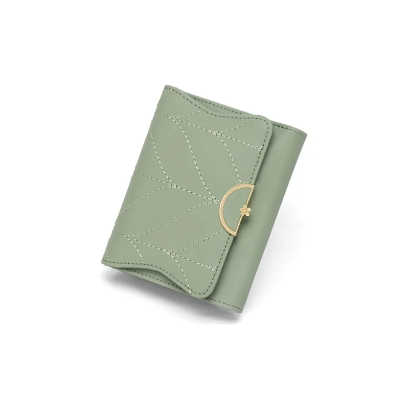 Simvay Clos Cow Leather With Synthetic Leather Coin Purse ID Holder Card Wallet Regular Women's Black/Green-10