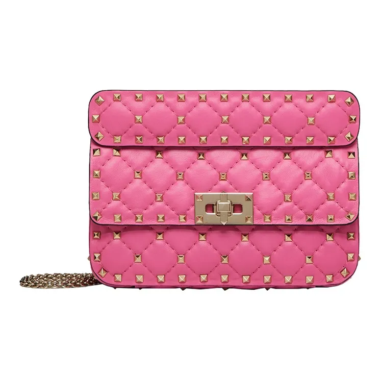 Valentino ROCKSTUD SPIKE Soft Sheep Leather Handbag Shoulder Bag Crossbody Bag Small Size Women's Pink-0