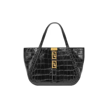 VERSACE Greca Goddess Cow Leather Patchwork With Sheepskin Tote Bag Shopping Bag Handbag Regular Women's Black