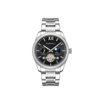 TOPHILL Automatic Mechanical Movement Stainless Steel Watchband Watch Men's Watches Black Dial