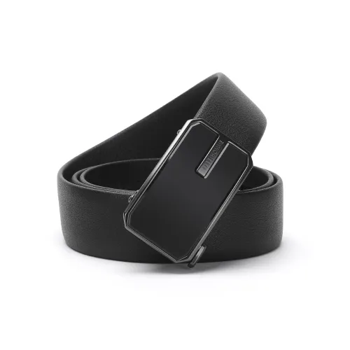 ELLE HOMME Automatic Buckle Belt For Men Top Grain Cow Leather, Alloy Buckle Belt Men's Black Width 3.55cm