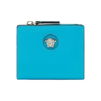 VERSACE La Medusa Cow Leather Wallet Women's Turquoise