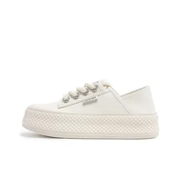 JOSINY Wear Resistant Lightweight Height Increasing Low Top Skateboard Shoes 4.5cm Women's Ecru