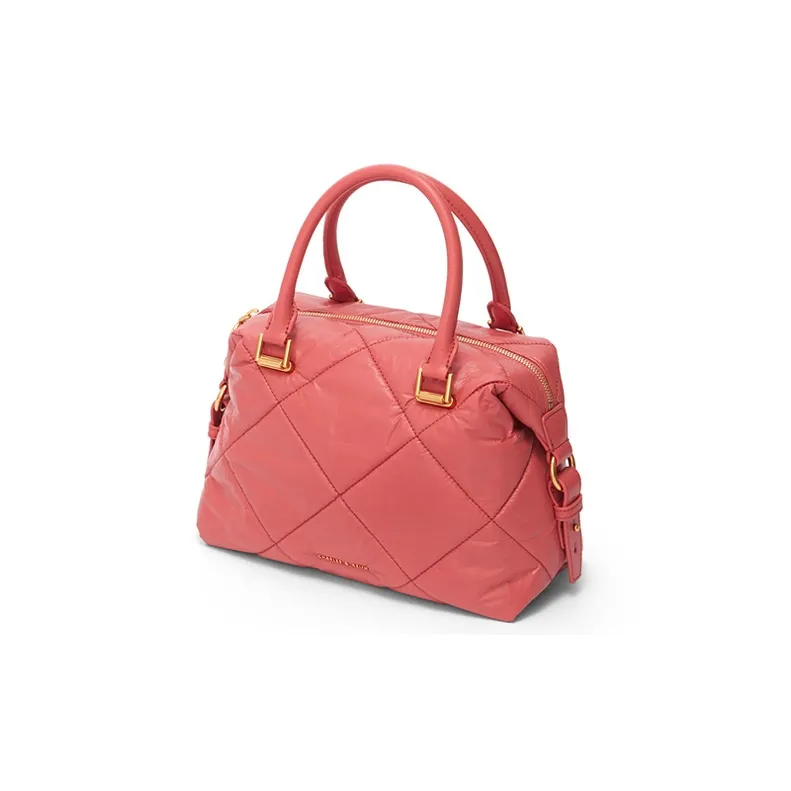 CHARLES&KEITH PU, Textile Mixture Boston Bag, Shoulder Bag, Handbag Large Size Women's Multicolor-1