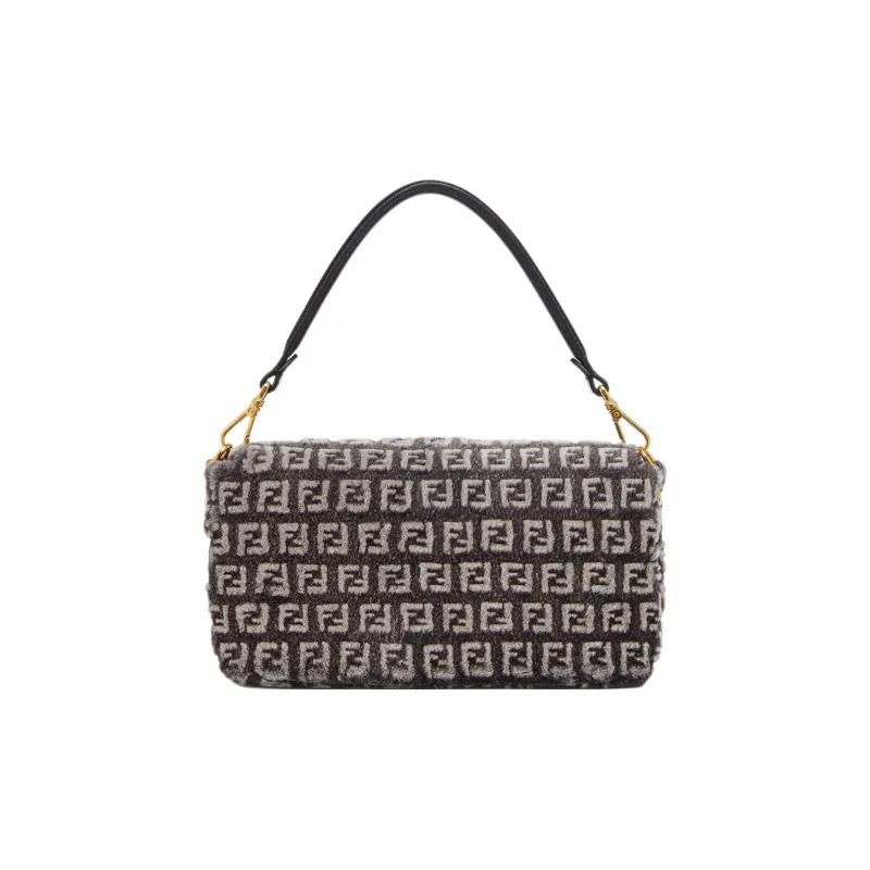 FENDI Baguette Mink Fur Shoulder Bag Crossbody Bag Handbag Medium Size Women's Gray-2