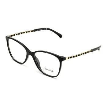 CHANEL Plate Frame Rectangular Eyeglass Frames Unisex Black