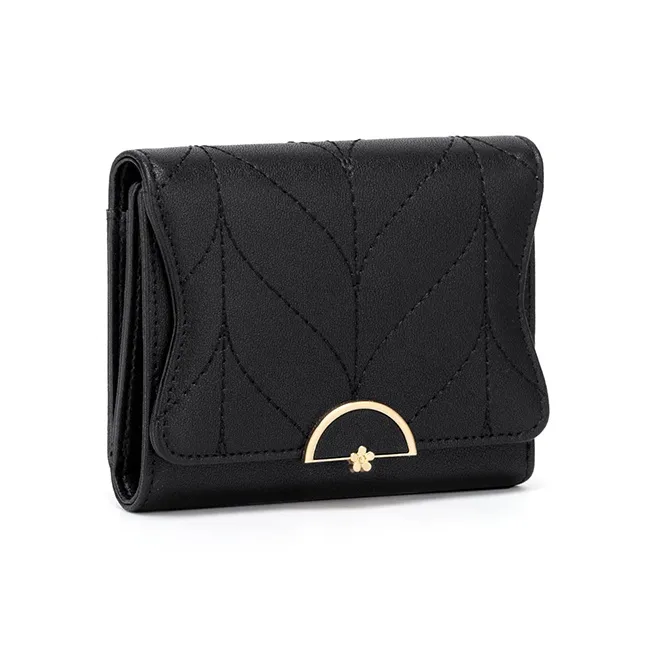 Simvay Clos Cow Leather With Synthetic Leather Coin Purse ID Holder Card Wallet Regular Women's Black/Green-2