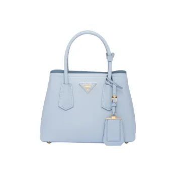 PRADA Double Leather Shoulder Bag Crossbody Bag Handbag Mini Women's Light Blue
