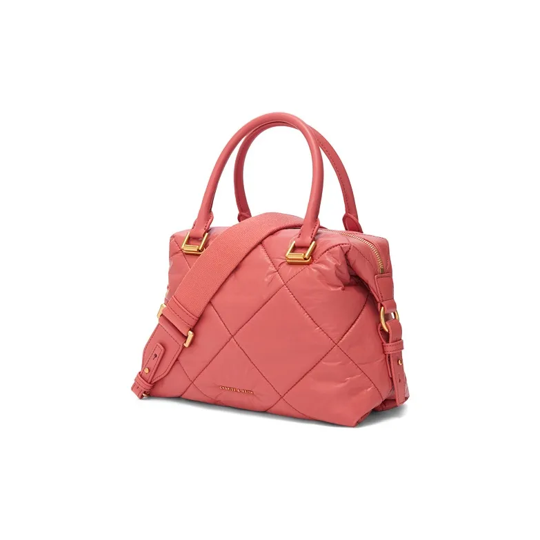 CHARLES&KEITH PU, Textile Mixture Boston Bag, Shoulder Bag, Handbag Large Size Women's Multicolor-2