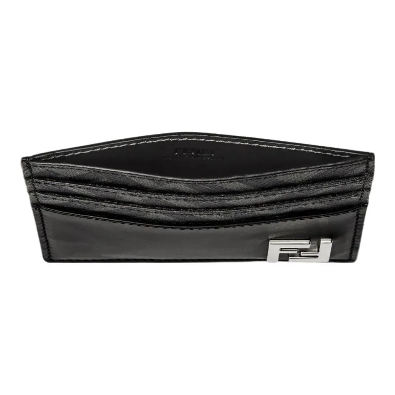 FENDI Calfskin With Cotton Card Holder Men's Black-2