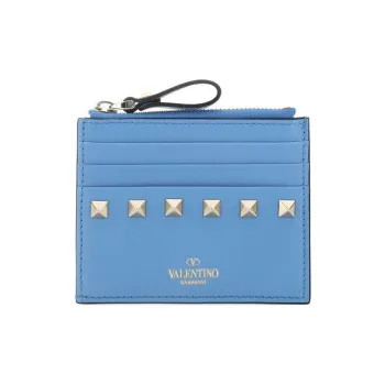 Valentino Smooth Calf Leather Coin Purses Card Holders Regular Men's Sky Blue