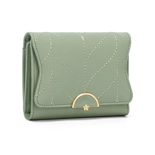 Simvay Clos Cow Leather With Synthetic Leather Coin Purse ID Holder Card Wallet Regular Women's Black/Green-8