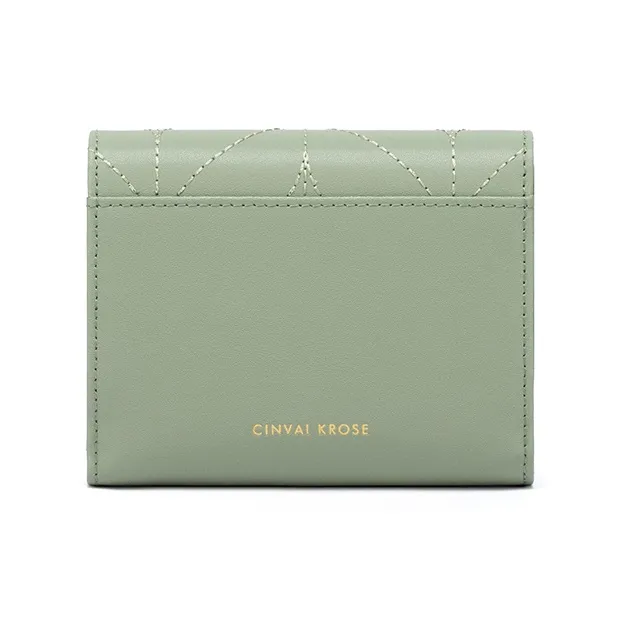 Simvay Clos Cow Leather With Synthetic Leather Coin Purse ID Holder Card Wallet Regular Women's Black/Green-9
