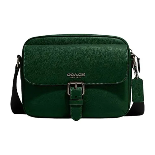 COACH Hudson Pebbled Cow Leather Camera Bag Shoulder Bag Crossbody Bag Medium Size Men's Dark Green