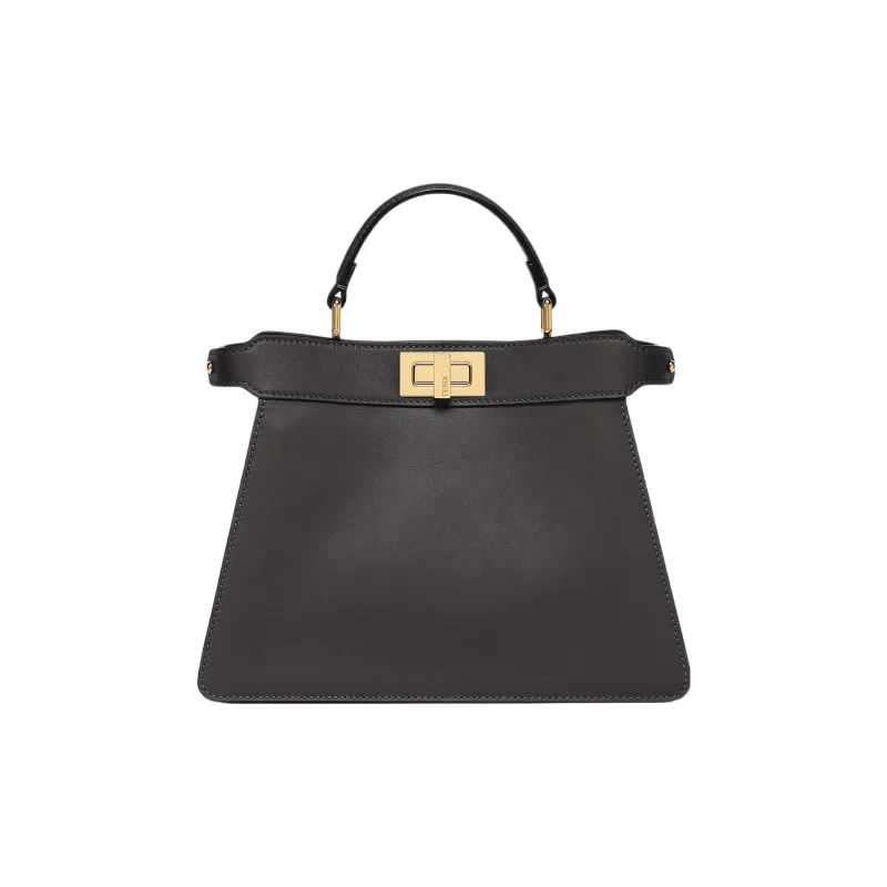 FENDI Peekaboo ISeeU Calfskin Shoulder Bag Crossbody Bag Handbag Small Size Women's Black/Dark Brown-0