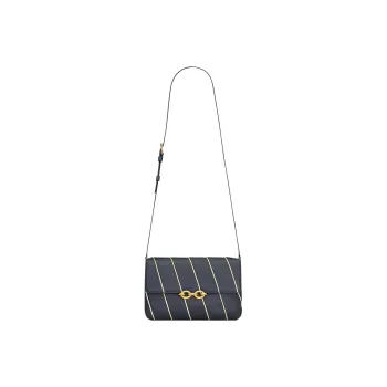 SAINT LAURENT LE MAILLON Satin With Lambskin Shoulder Bag, Crossbody Bag Regular Women's Marine Blue/Silver