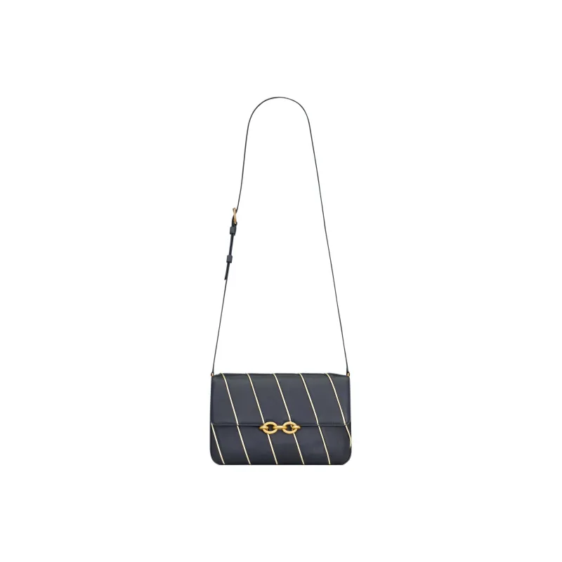 SAINT LAURENT LE MAILLON Satin With Lambskin Shoulder Bag, Crossbody Bag Regular Women's Marine Blue/Silver-0