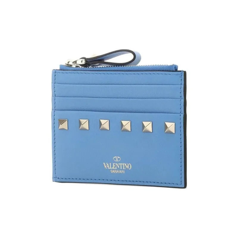 Valentino Smooth Calf Leather Coin Purses Card Holders Regular Men's Sky Blue-2