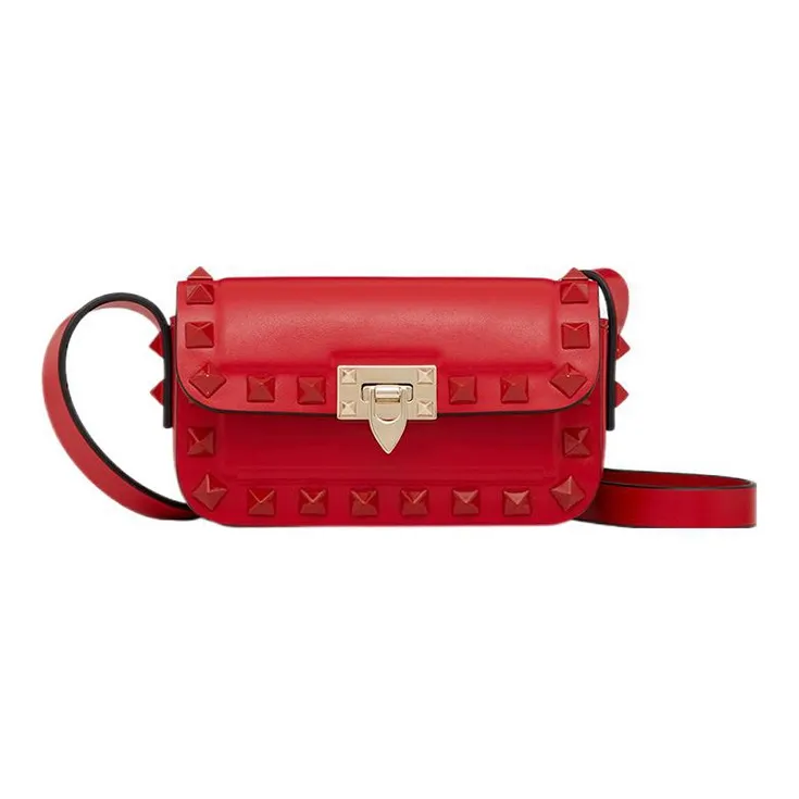 Valentino Rockstud Smooth Calf Leather Shoulder Bag Crossbody Bag Extra Mini Women's Red-0
