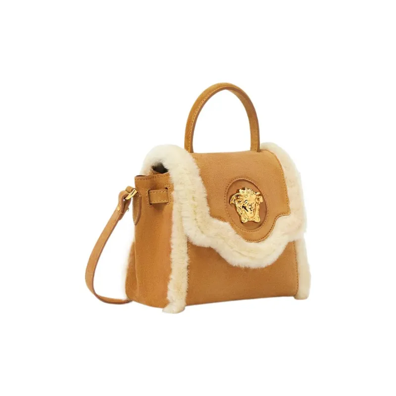 VERSACE La Medusa Cow Leather Patchwork With Sheepskin Shoulder Bag Crossbody Bag Handbag Small Size Women's Brown-1