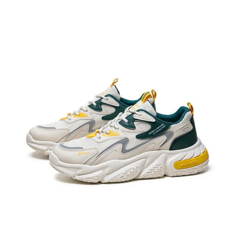 Warrior Slip Resistant, Abrasion Resistant, Breathable Low Top Chunky Sneakers Unisex Beige Gray Green-1