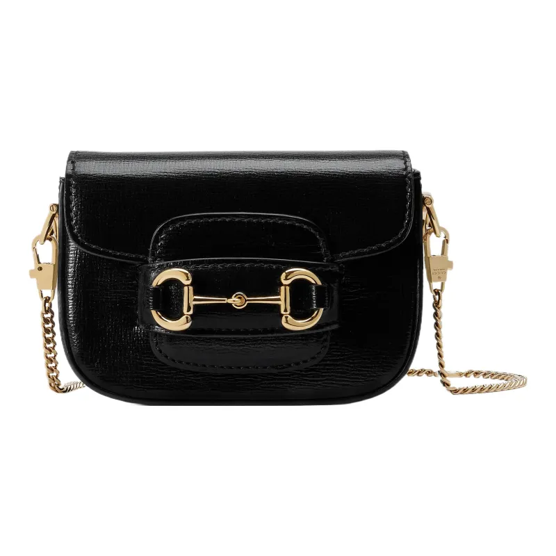GUCCI Horsebit 1955 Leather Shoulder Bag, Crossbody Bag Mini Women's Black-0