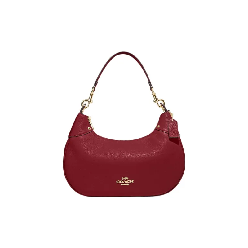 COACH Hobo Pebbled Leather Crescent Bag, Shoulder Bag, Handbag, Shoulder Bag Women's Red-0