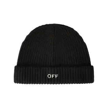 OFF WHITE Embroidered Ribbed Knit Beanie