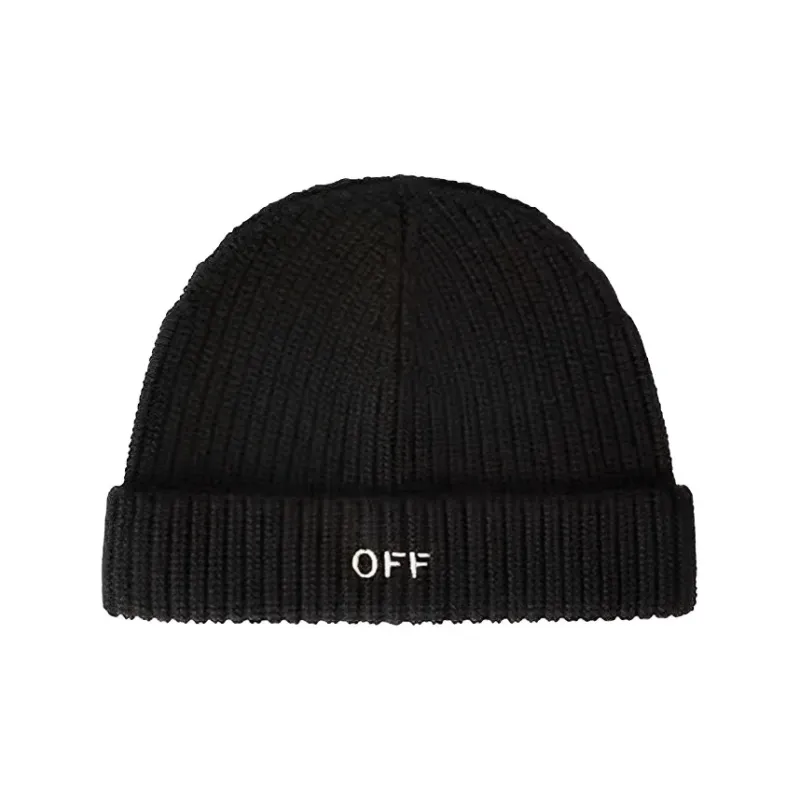 OFF WHITE Embroidered Ribbed Knit Beanie-0