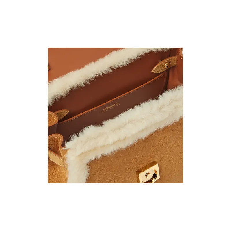 VERSACE La Medusa Cow Leather Patchwork With Sheepskin Shoulder Bag Crossbody Bag Handbag Small Size Women's Brown-4