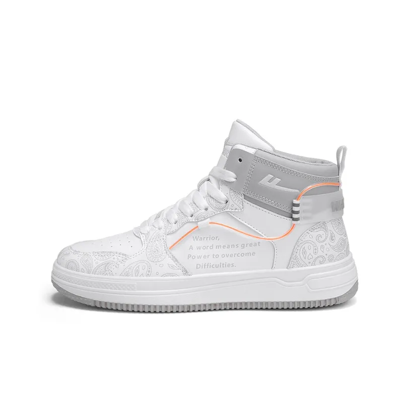 Warrior Slip Resistant Abrasion Resistant Shock Absorbers High Top Skateboard Shoes Men's White Gray-0