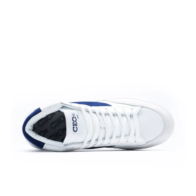 JACLAR Top Grain Cow Leather, Abrasion Resistant, Casual, Men's Shoes Low Top Skateboard Shoes Unisex White Blue-3