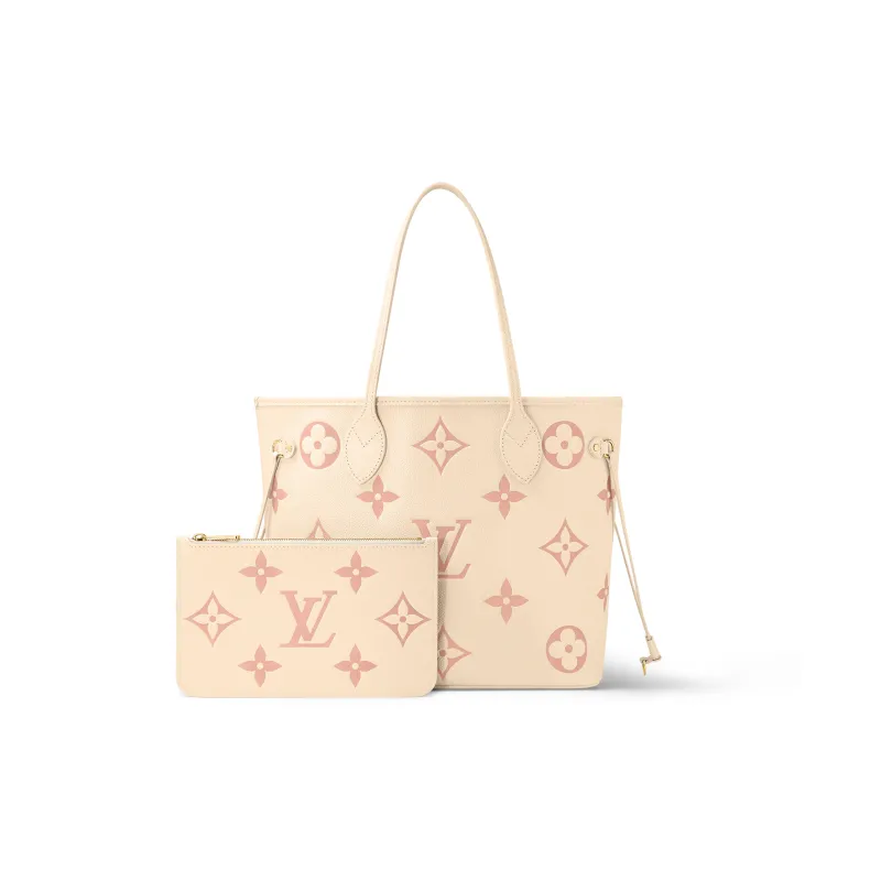 LOUIS VUITTON NEVERFULL Cow Leather Tote Combo Bag, One Shoulder Handbag Medium Size Women's Cream White/Pink-2