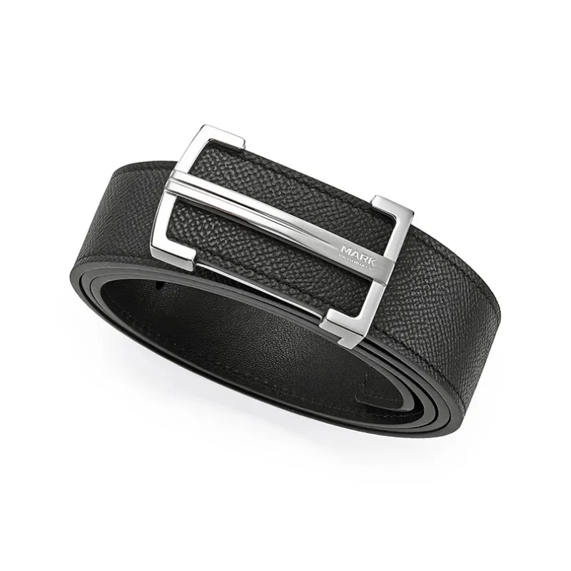 FAIRWHALE Minimalist Style Plate Buckle Business Top Grain Cow Leather Belts Men's Width 3.4CM-3