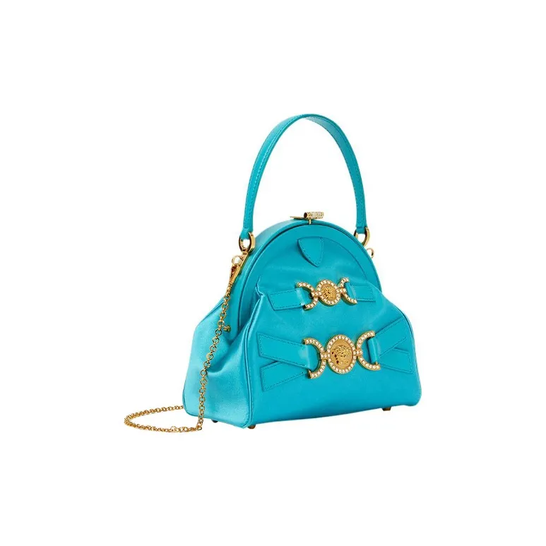 VERSACE Medusa '95 Viscose With Mulberry Silk And Lambskin One Shoulder Handbag Regular Women's Blue-1