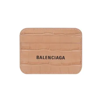 Balenciaga Cash Shiny Crocodile Pattern Embossed Cow Leather Card Holder Regular Women's Brown