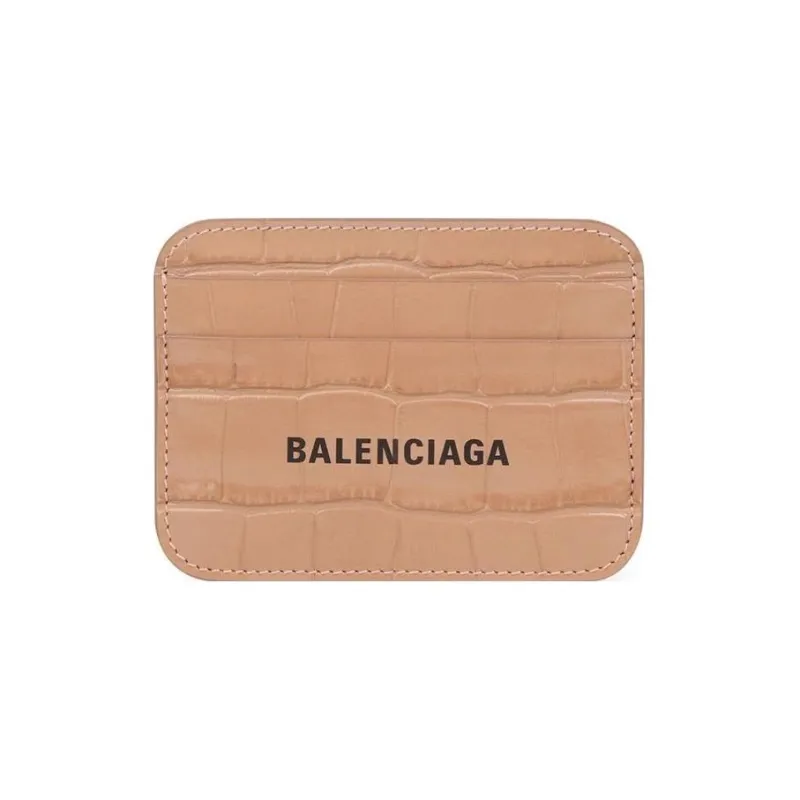 Balenciaga Cash Shiny Crocodile Pattern Embossed Cow Leather Card Holder Regular Women's Brown-0