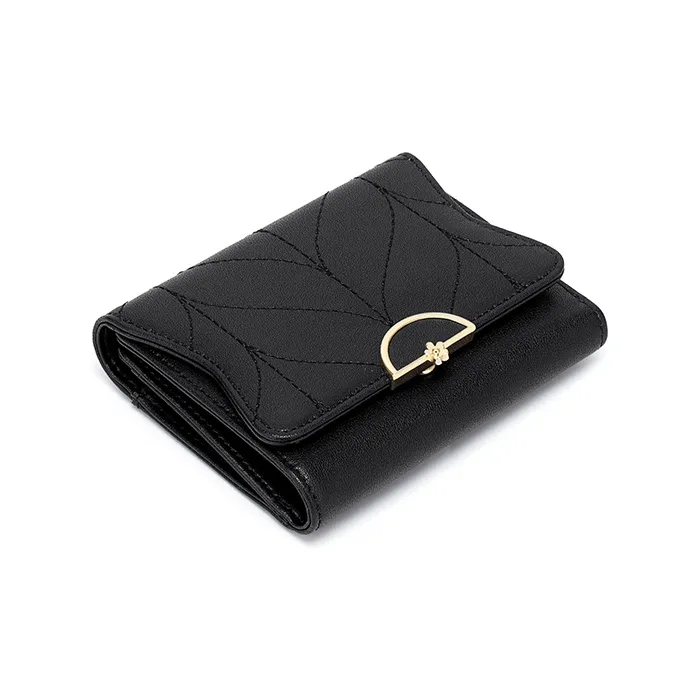 Simvay Clos Cow Leather With Synthetic Leather Coin Purse ID Holder Card Wallet Regular Women's Black/Green-3