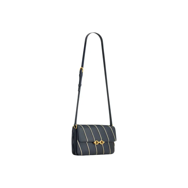 SAINT LAURENT LE MAILLON Satin With Lambskin Shoulder Bag, Crossbody Bag Regular Women's Marine Blue/Silver-1