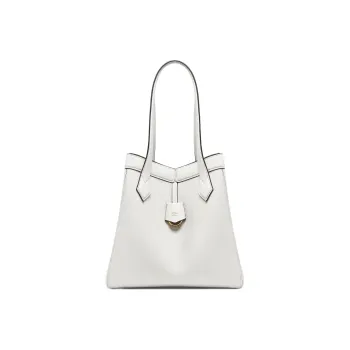 FENDI Calfskin Bucket Bag, One Shoulder Handbag Medium Size Women's White