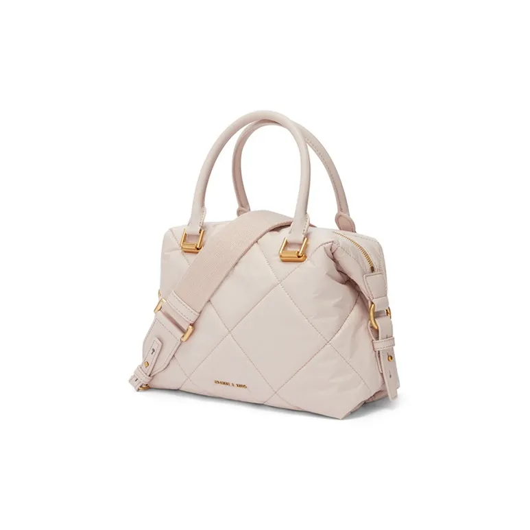 CHARLES&KEITH PU, Textile Mixture Boston Bag, Shoulder Bag, Handbag Large Size Women's Multicolor-13